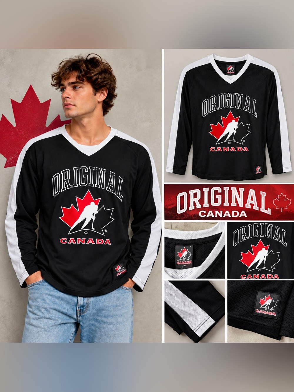 Team Canada Hockey Jersey – Black & White with Embroidered Maple Leaf, Size L - Picture 1 of 7